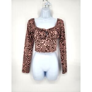 Daisy Street Pink Brown Floral Keyhole Crop Top Size Small – NWT